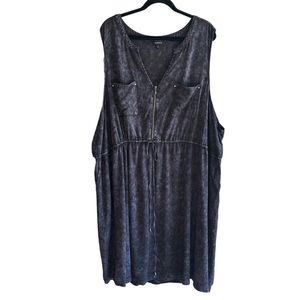 Torrid Sleeveless Shirtdress Black Wash Stretch Challis Zip Front Drawstring 6X